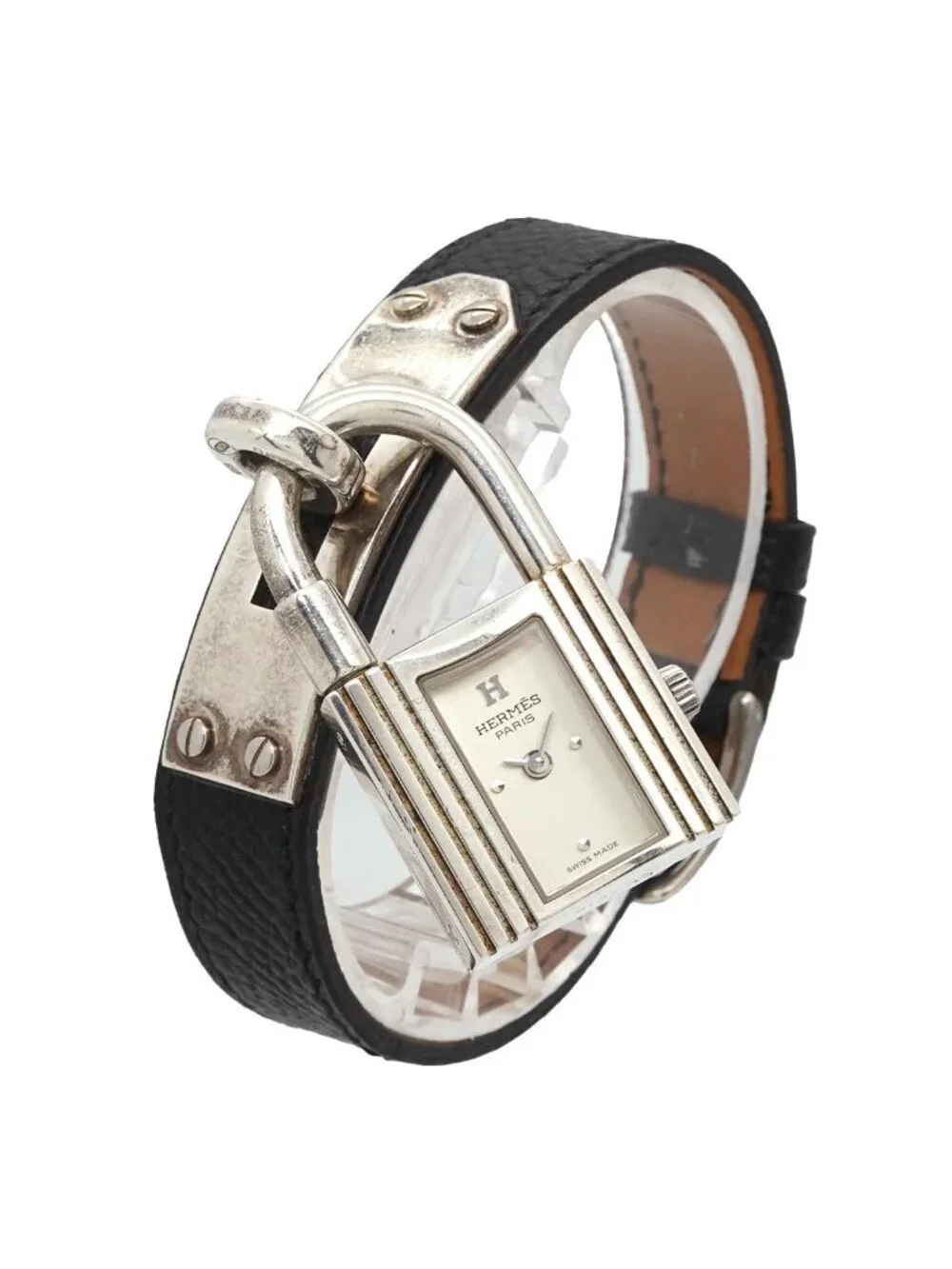 Hermes Kelly Watch Vintage Silver Black Quartz